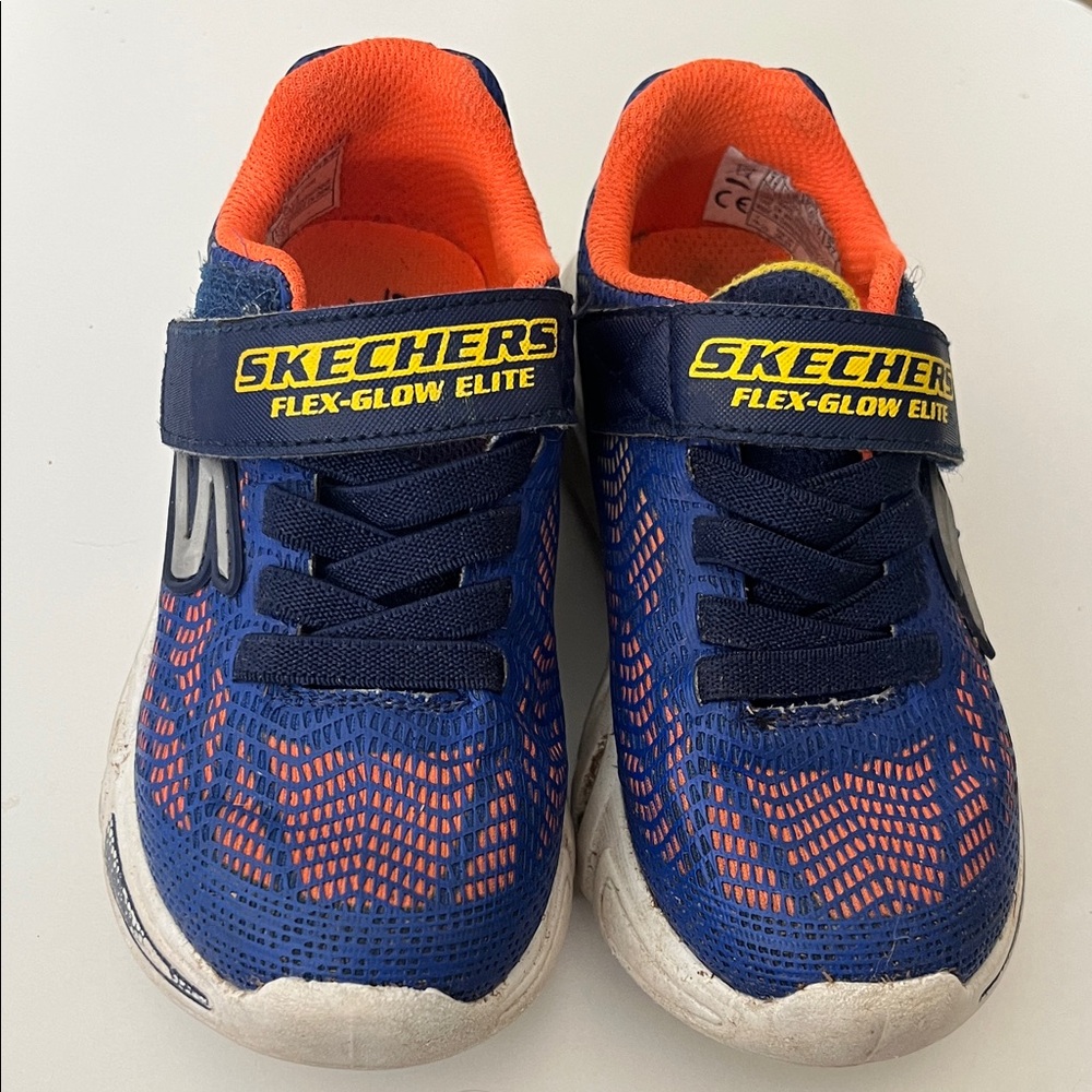 Skechers Kids Flex-Glow Elite Navy and Orange Sneakers